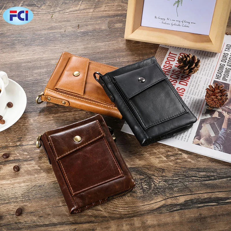 New Genuine Leather Men Wallet Coin Purse Small Short Card Holder Male Leather Wallet Zipper Pocket