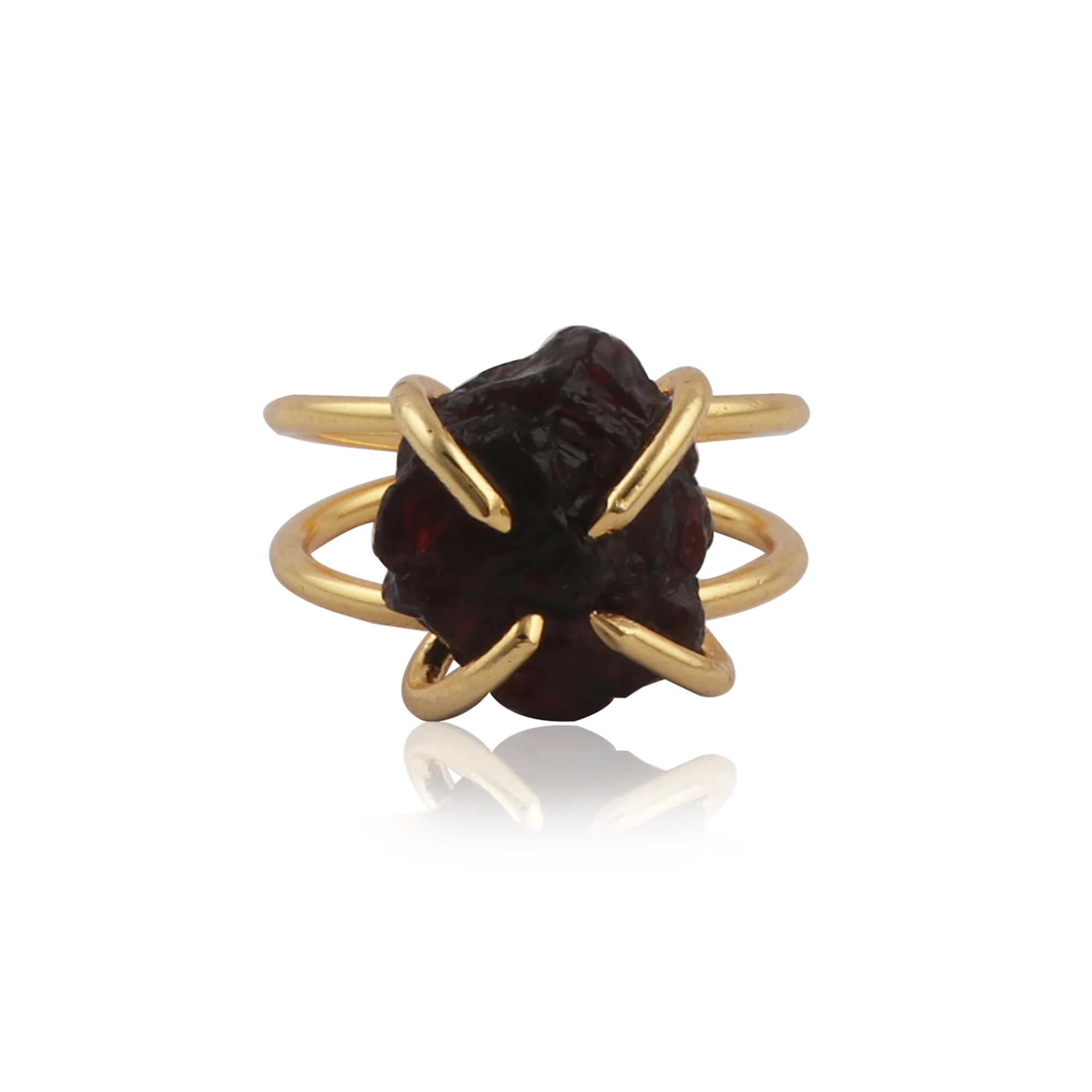 Необработанный необработанный камень с красным гранатом ручная работа камень-талисман позолоченное женское регулируемое кольцо ювелирные