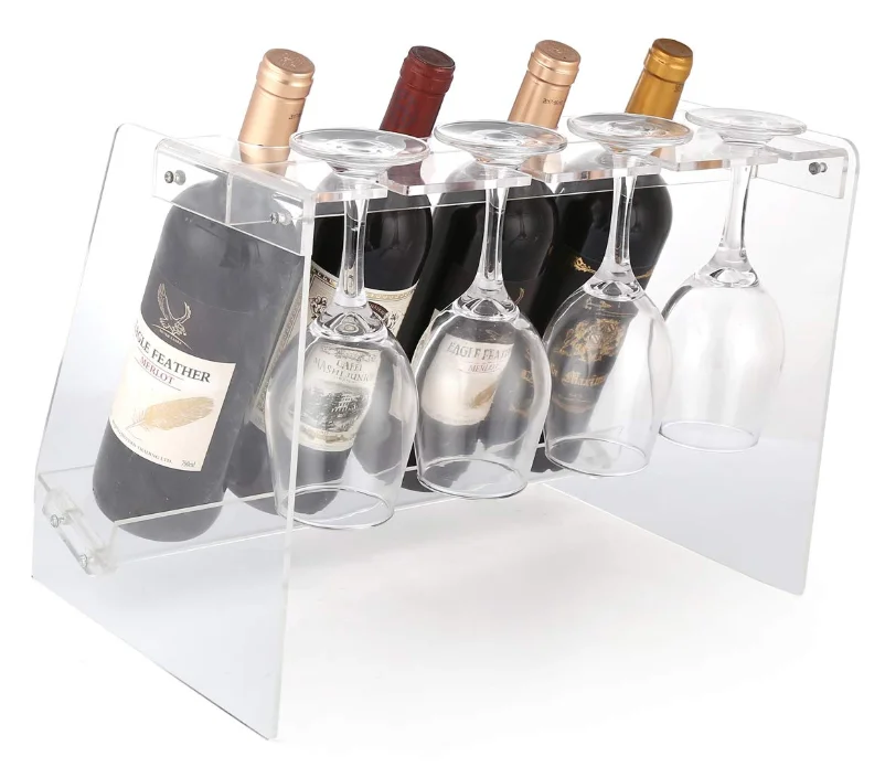 Modern 4 Bottles And 4 Glasses Countertop Acrylic Free Standing Tabletop Display Wine Rack