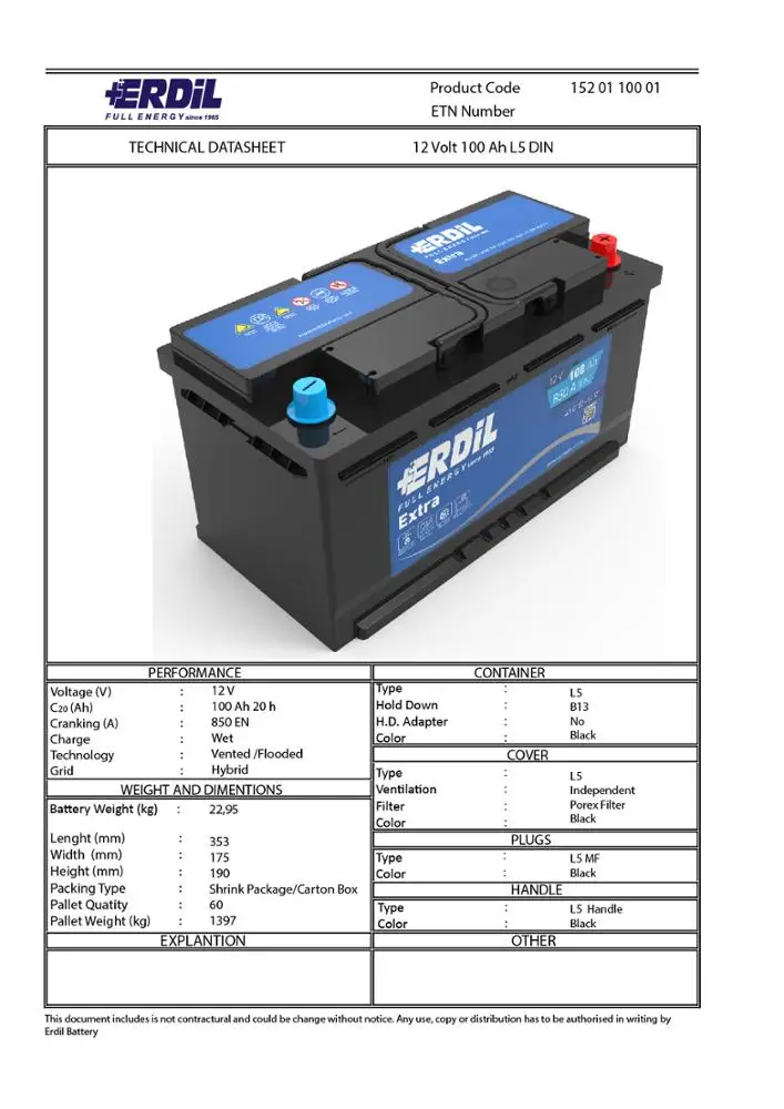 12 V 100 Ah DIN Standard Maintenance Free Car Battery