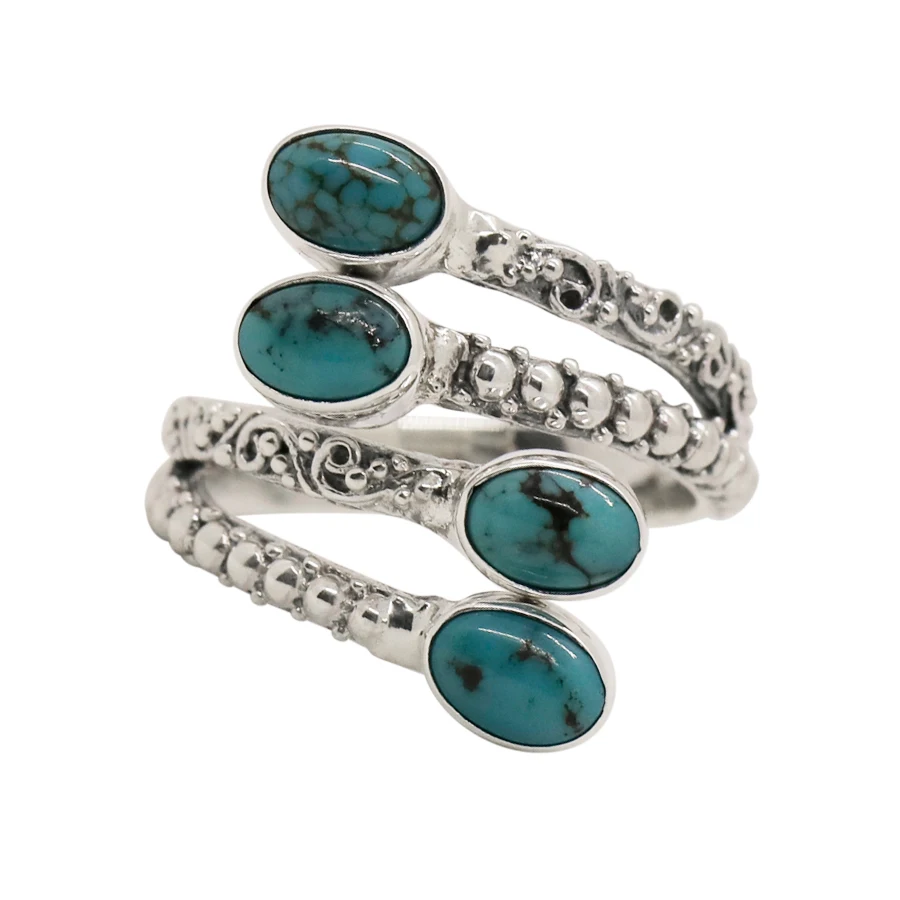 
Carved Overlapping Silver Ring with Turquoise 