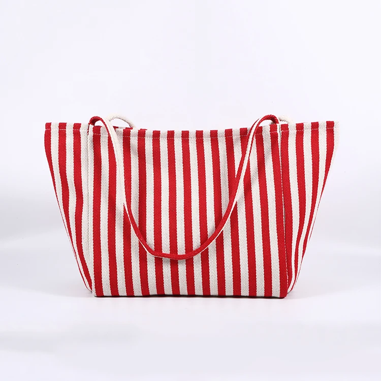 Stylish Environmentally Friendly Stripe Cotton Tote Bag Canvas Tote Bag Sets for Shopping