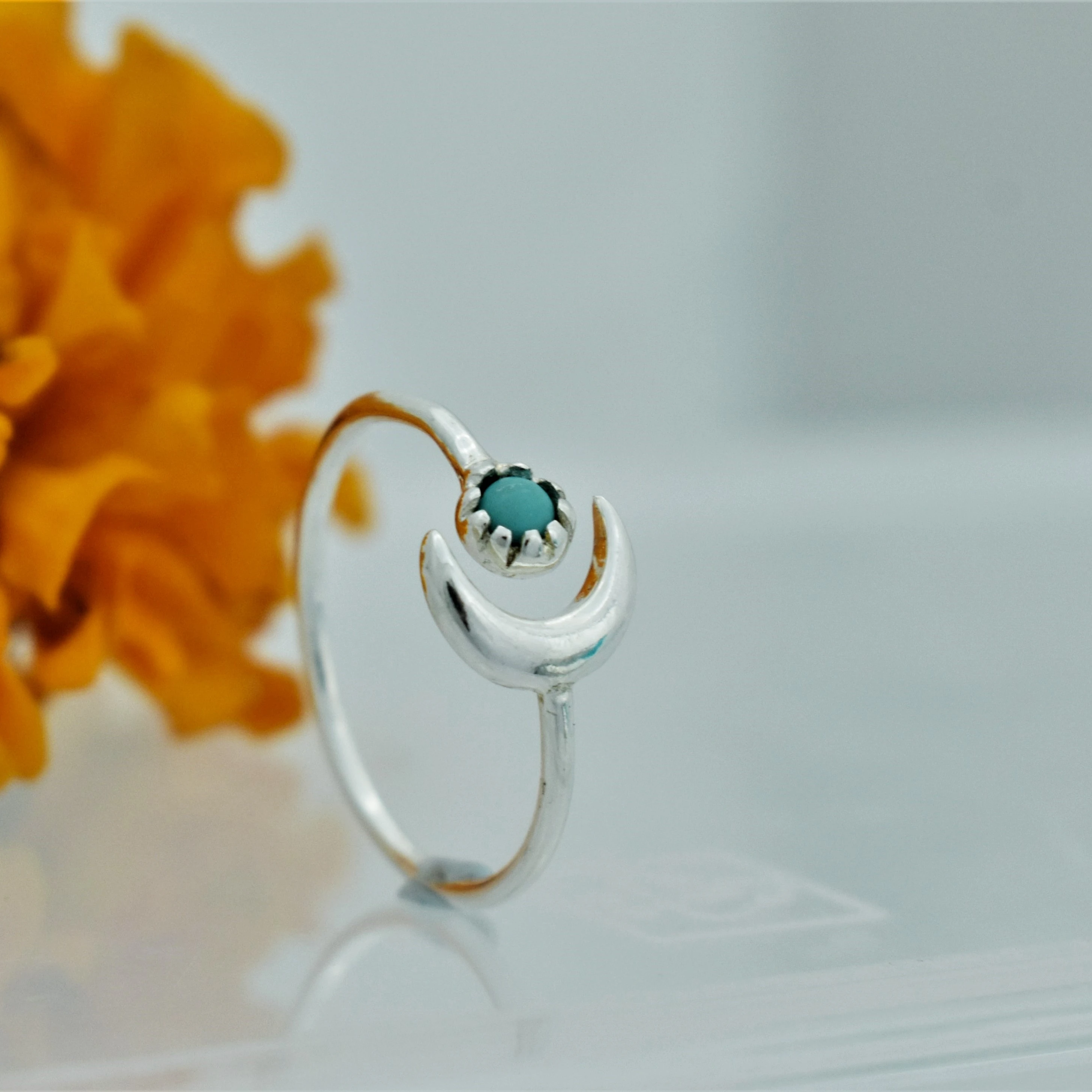Silver Moon Stone | Fancy Silver Ring Turquoise Trendy with Natural CLASSIC Blue 925 Sterling Silver Gemstone Rings