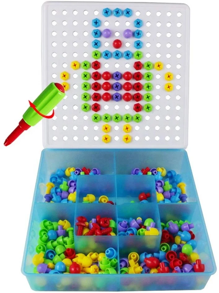
Pegboar Toy Construction Toys Creative Building Blocks Bricks Diy Mosaic Puzzle Bolt and Mushroom Nails 2 in 1 with Storage Box 