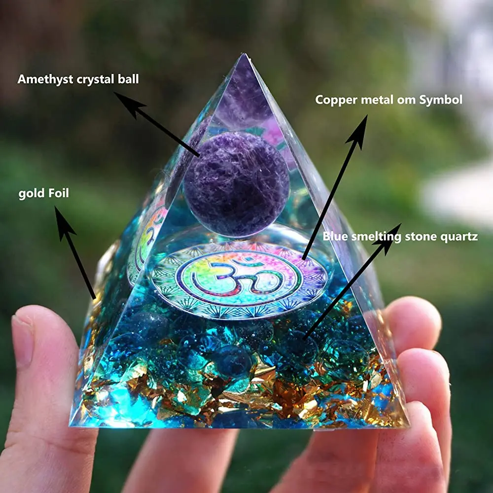 Sinymilk Amethyst Crystal Sphere and Smelting Stone Orgone Pyramid Copper EMF Protection Energy Generator : Wholesale Orgone