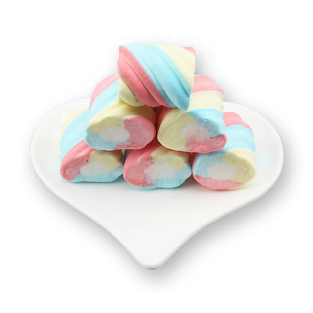 
New Fruit Flavor Mini Marshmallows Fruity Cotton Candy Halal Cute Cartoon Double Colors Mini Twist Marshmallow Lollipop 