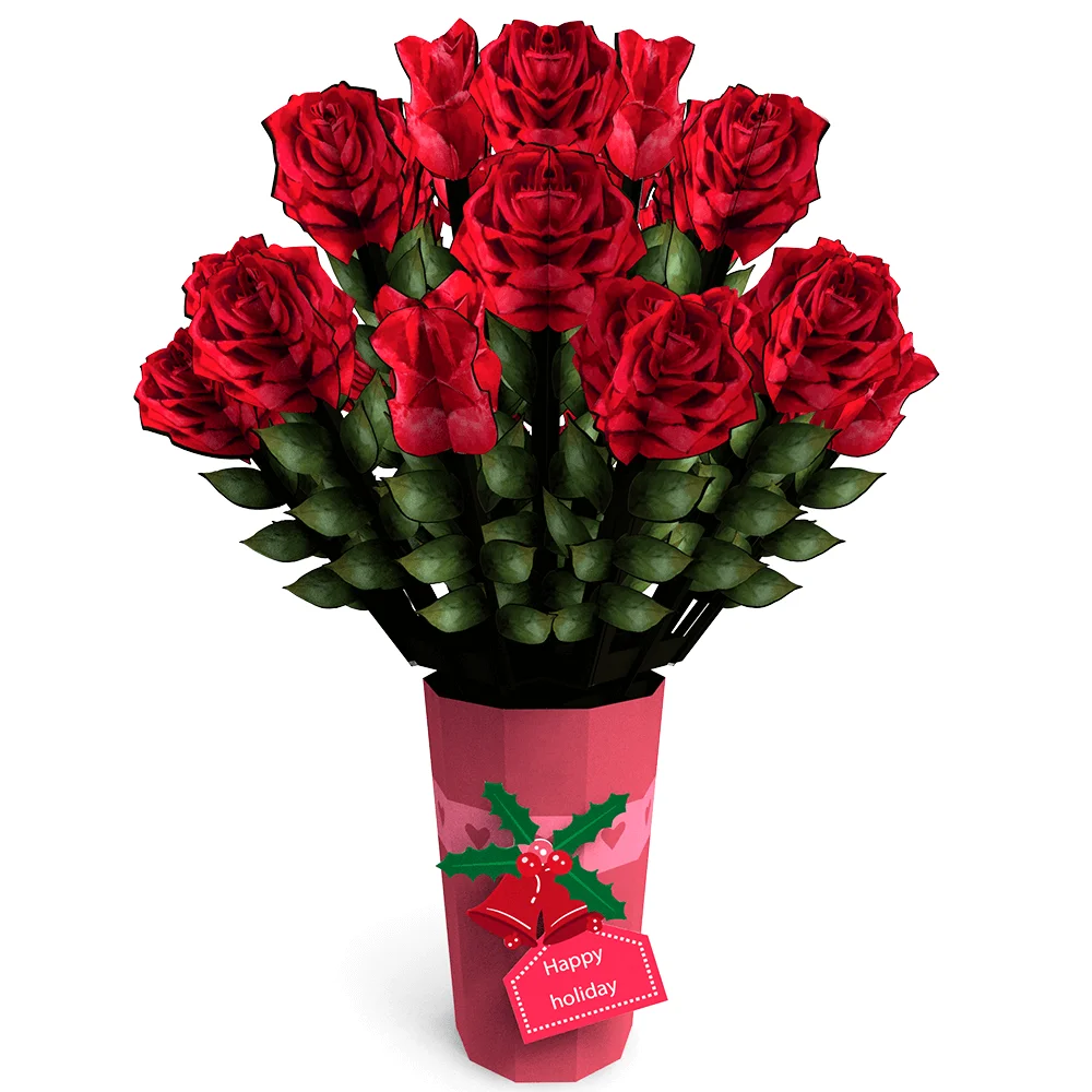 Christmas rose flower bouquet 3D Pop up card Holidays Greeting cards Creative Handmade laser cutting cards