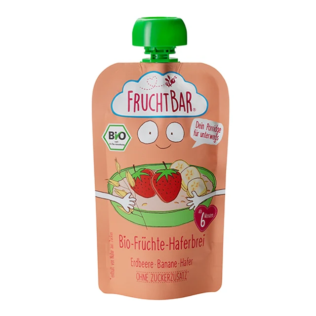 
Fruchtbar Organic puree Strawberry banana oats fruit porridge baby kids food 120g 