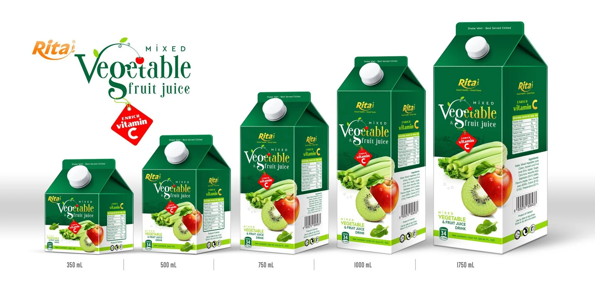 
Rita or OEM Vietnam Supplier 750 ml Aseptic Pak Mixed Vegetable Juice 