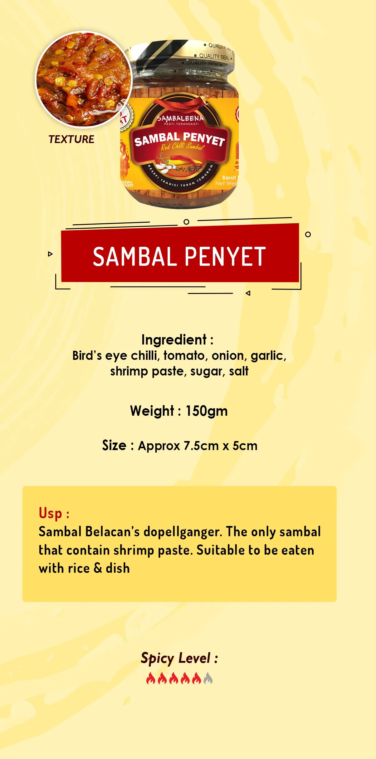 Горячая Распродажа, Малайзия, Sambal Penyet Sambaleena Red Chilli Sambal Halal сертификат, паста с красным чили (150 г)