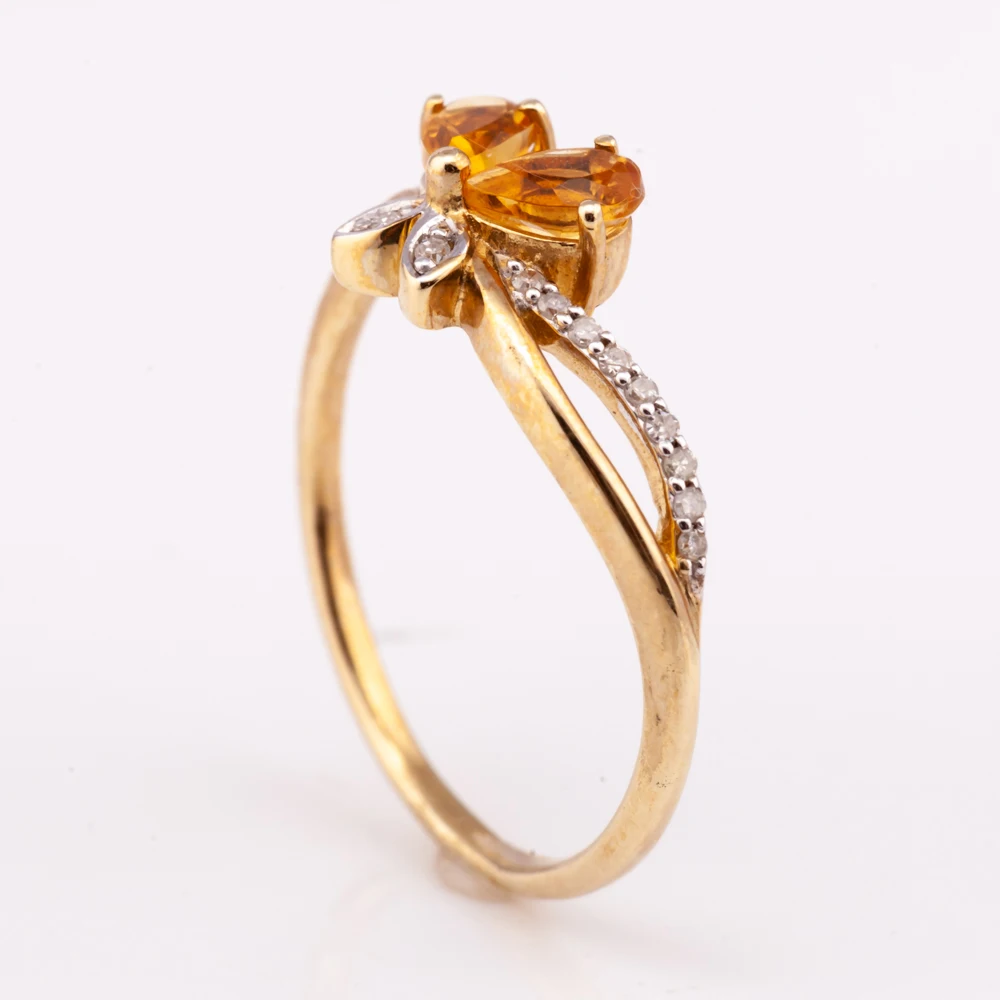 14K gold plated Silver 925 natural Citrine and diamond Ring Butterfly shape factory price from Thailand Manufacturer