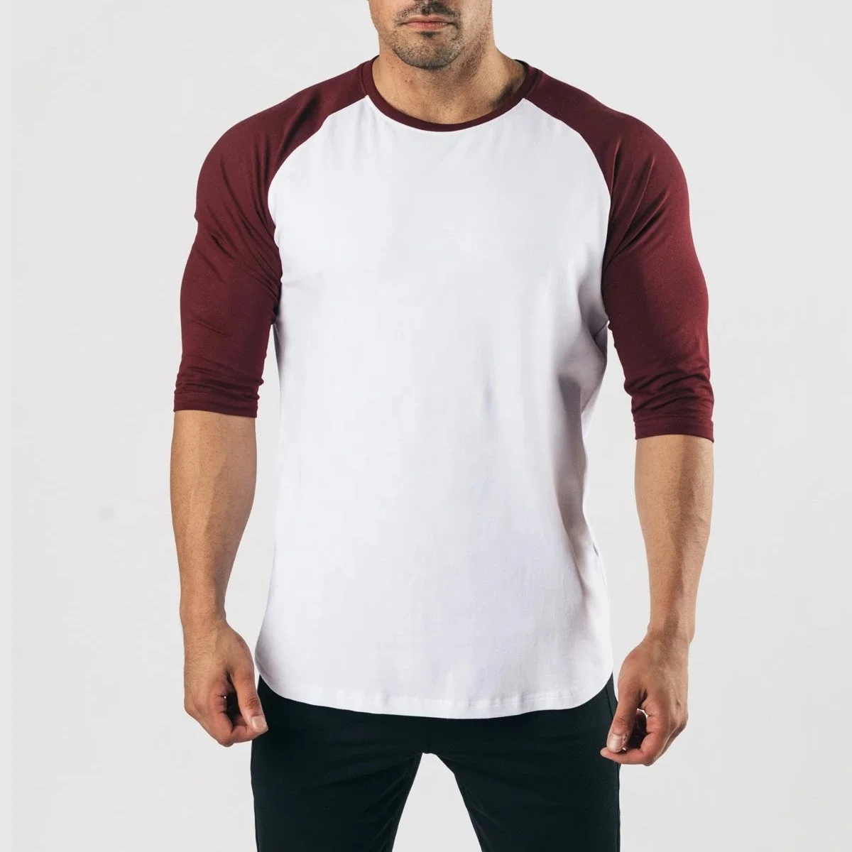 Men Blank OEM Custom Printing New Fashion 3/4 Raglan Sleeves T Shirt