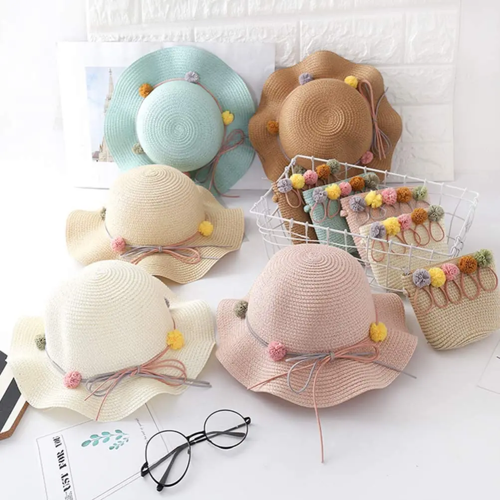 Breathable chic purses and hat sets handmade pompom pink purse and hat sets china manufacturer bucket hat and purse set