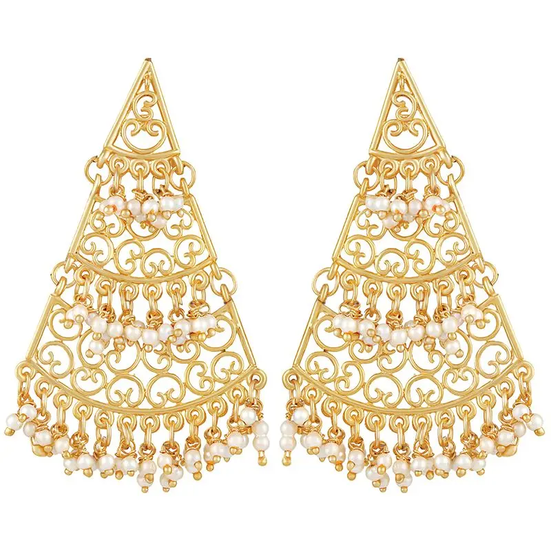 Long Party Bridal Wedding Wear Pearl Beaded chandelier tassel Look kundan Stone Ruby Color Enamel Work Indian Earrings Jewellery