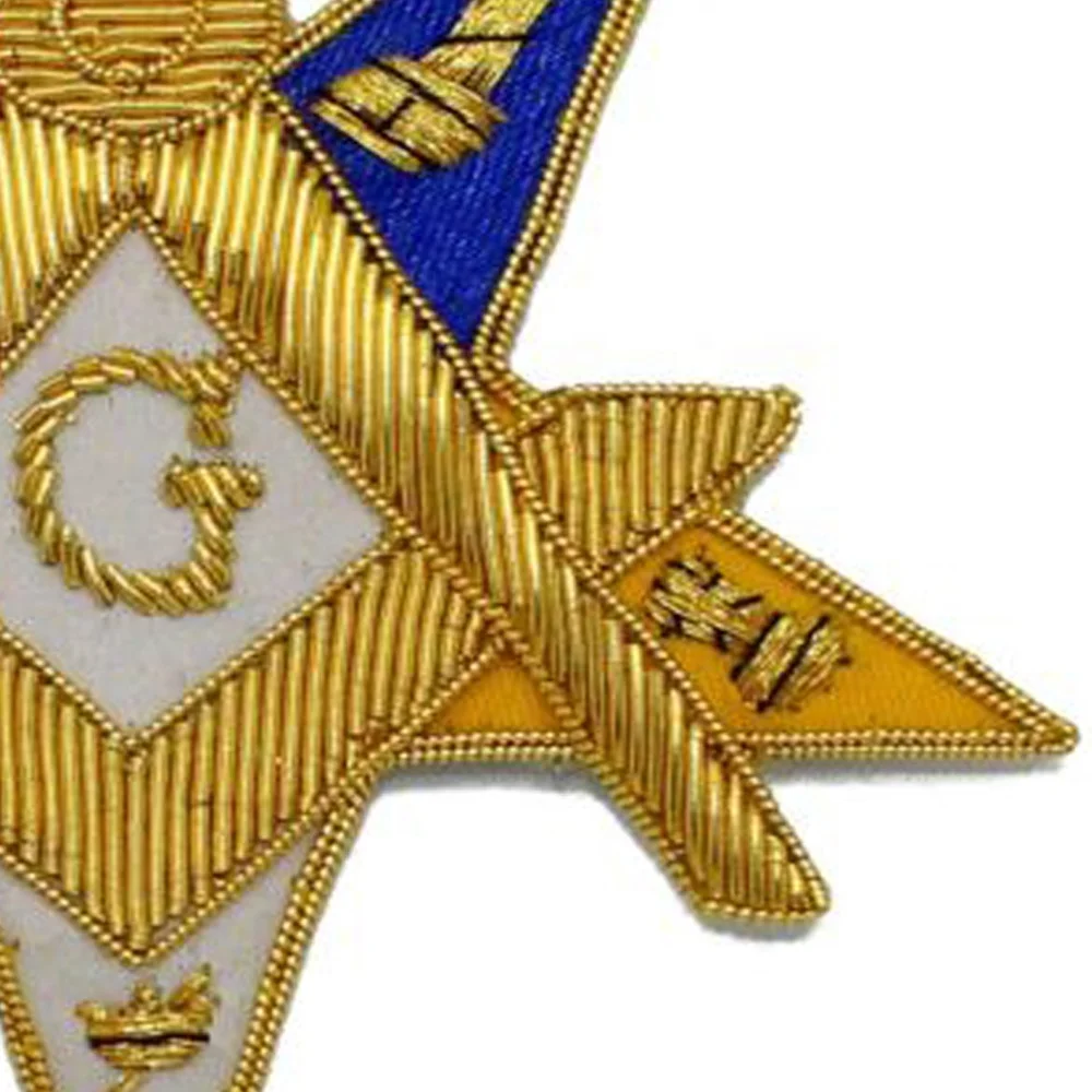 OES Badge With Gold Bullion Square and Compass with Gold Bullion and G in the Middle 5 Emblems on Each Side Backing with Black