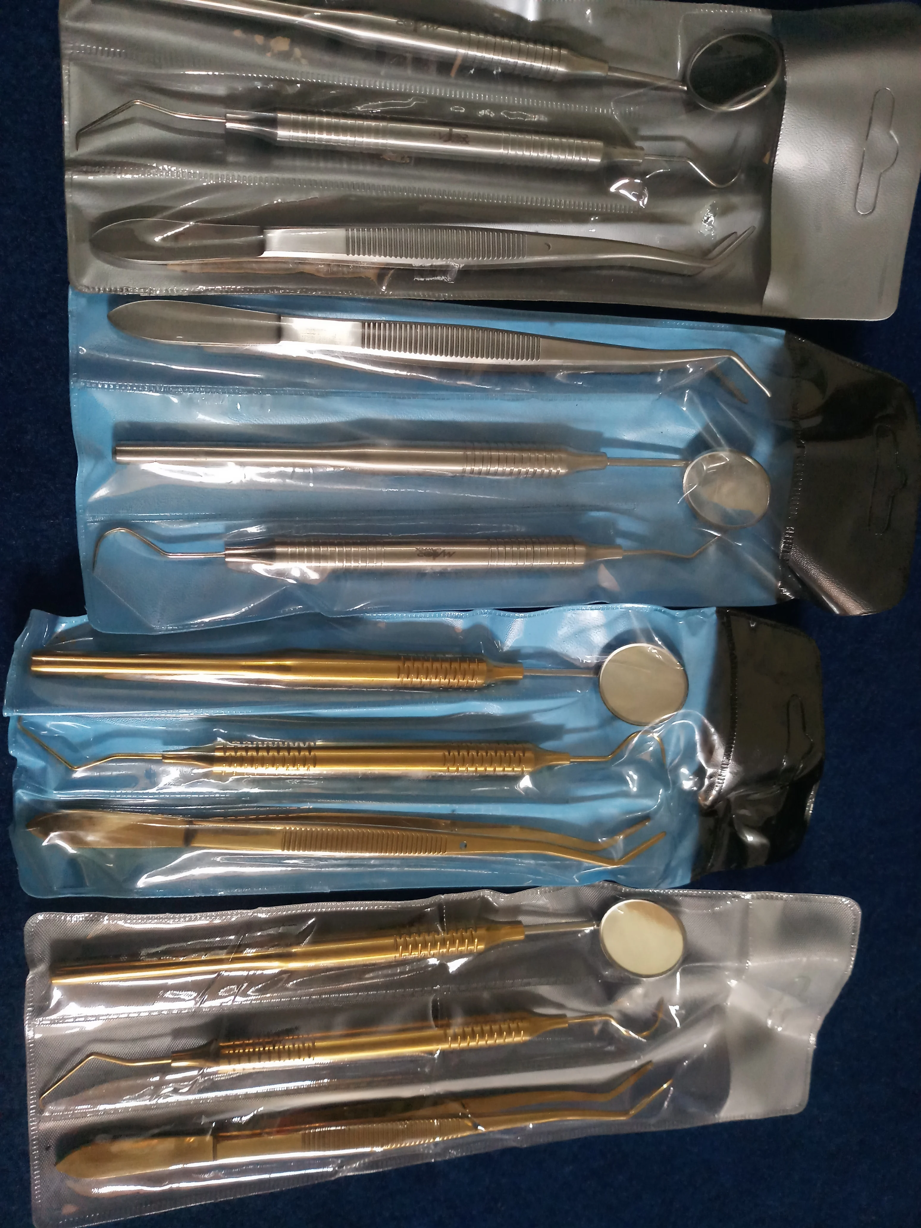 dental examination kit 3 pcs golden plasma coated hygiene tweezer hollow handle mirror hollow handle explorer