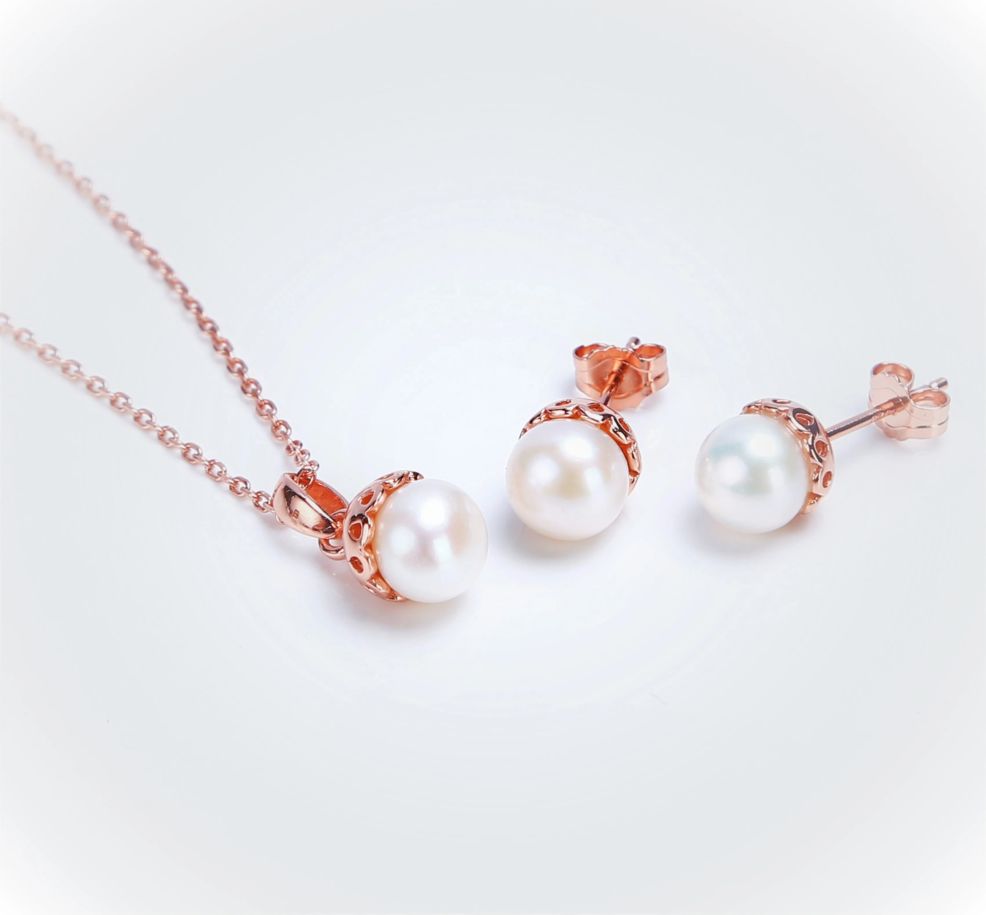 925 sterling Silver Pearl Gold Plated Jewelry Fashion Pendant necklace for women and girls earrings bridal jewelry set