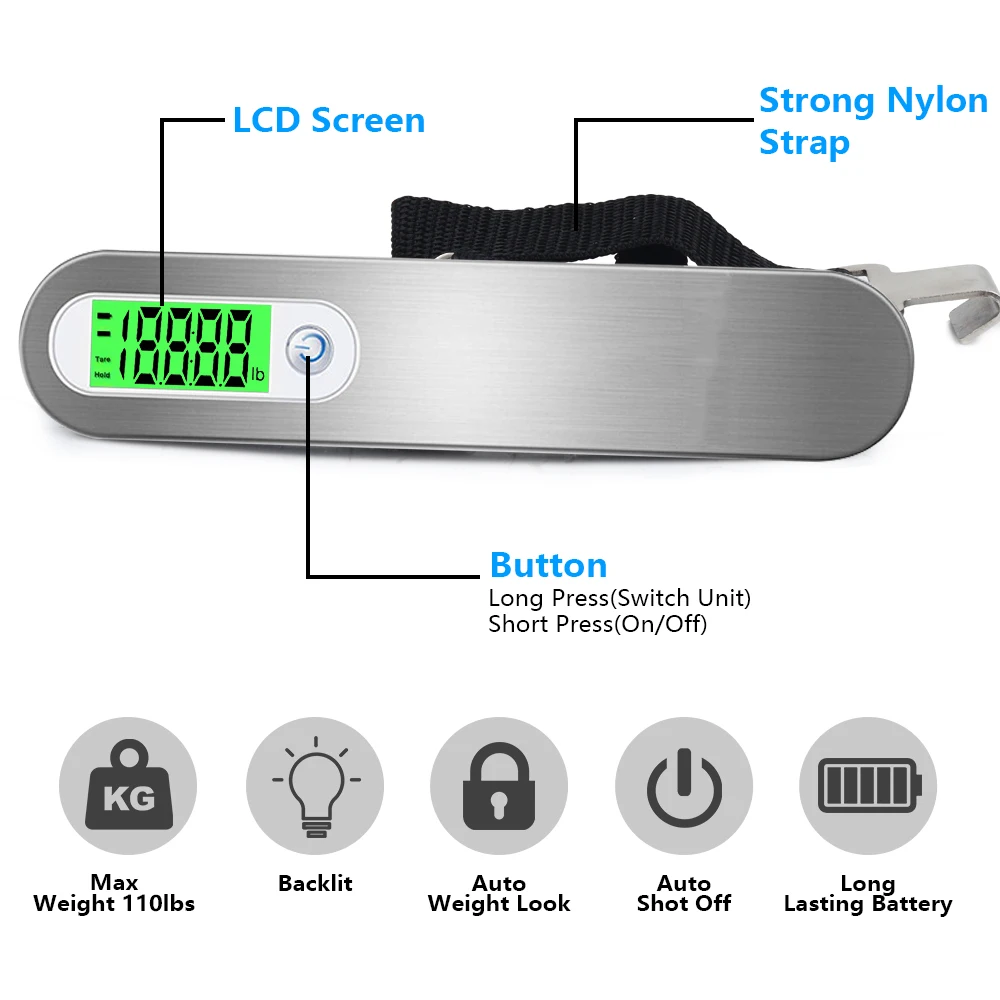 A12-0031 Amazon Best Seller Portable 50kg/110lb Capacity Weight Scale Lcd Display Digital Luggage Scale