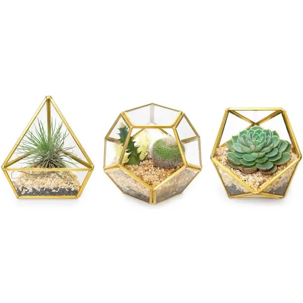 flowers artificial wedding metal rose gold copper glass terrarium geometric