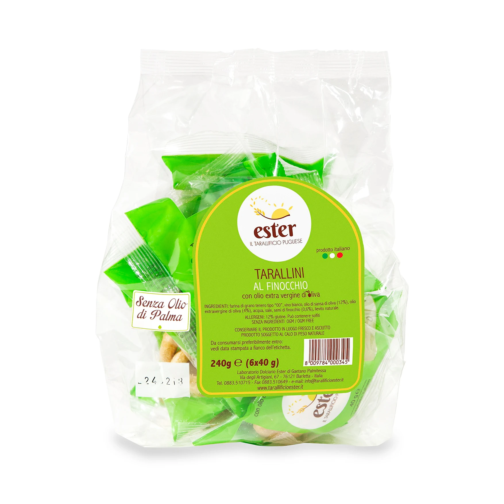 Traditional Apulian Tarallini in Multipacks Ester with Fennel Seeds and Extra Virgin Olive Oil for snack, appetizer 240g (6x40g)