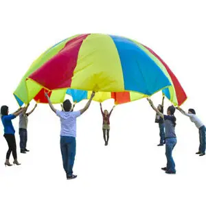Kids Play Rainbow Parachute For Teamwork Game Team Building Activity Game Parachute Rainbow Play Parachute