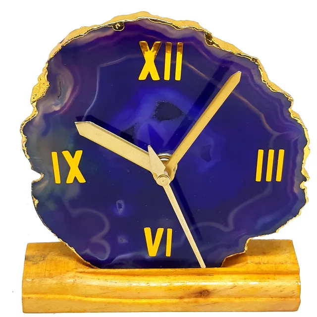 Natural Purple Agate Stone Beautiful Slices Disk Clock For Home Decoration | Agate Clock With Wooden Stand |Buy Jilaniagate