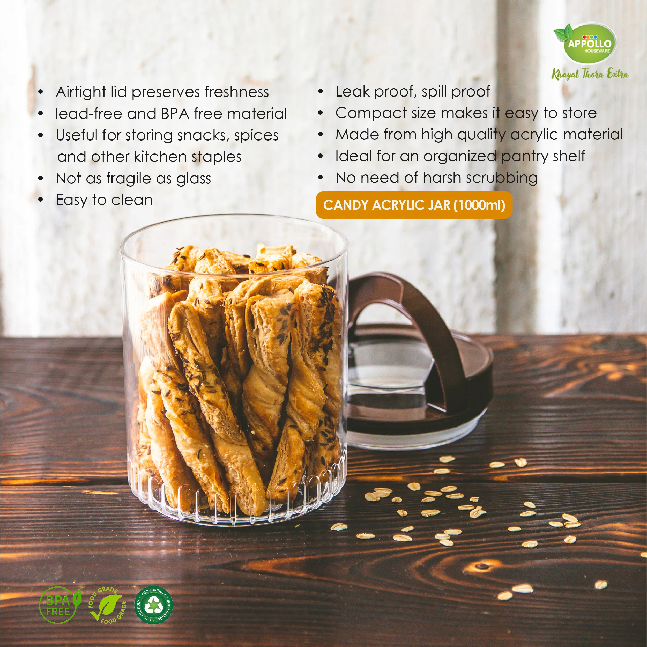 Candy Acrylic Jar Large (1200 ml) Multipurpose Food Keeper Jar