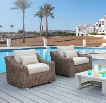 Hot best selling Outdoor Sofa Set - Round HDPE Wicker, Alu Frame, Acacia Wooden Legs From Vietnam