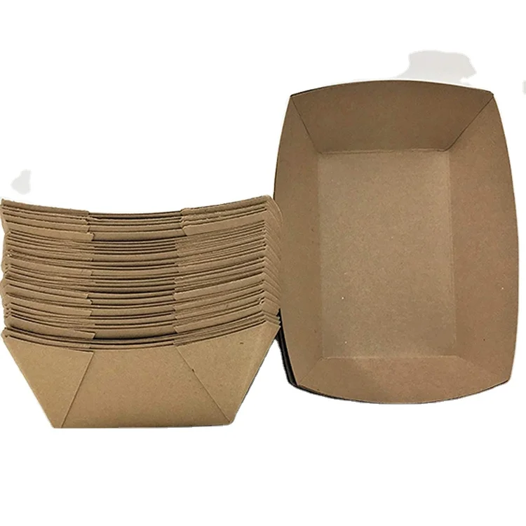 
Disposable Kraft Cardboard Food Paper Tray Chips Box Food Take Way Box Boat Tray 