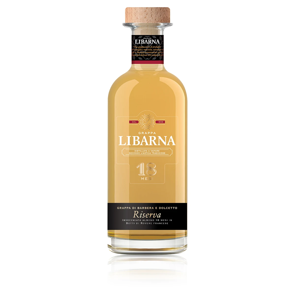 Premium line Italian Grappa Libarna Barbera and Dolcetto Riserva Bottle of 70 cl