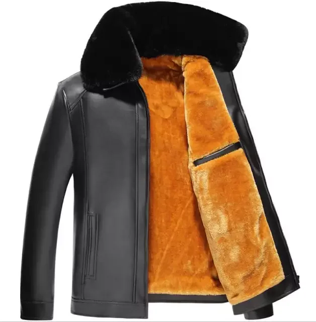New Arrivals Faux Fur Men Winter Thickening Warm Jackets Turn Down Collar Black Brown Motorcycle Leather Jackets