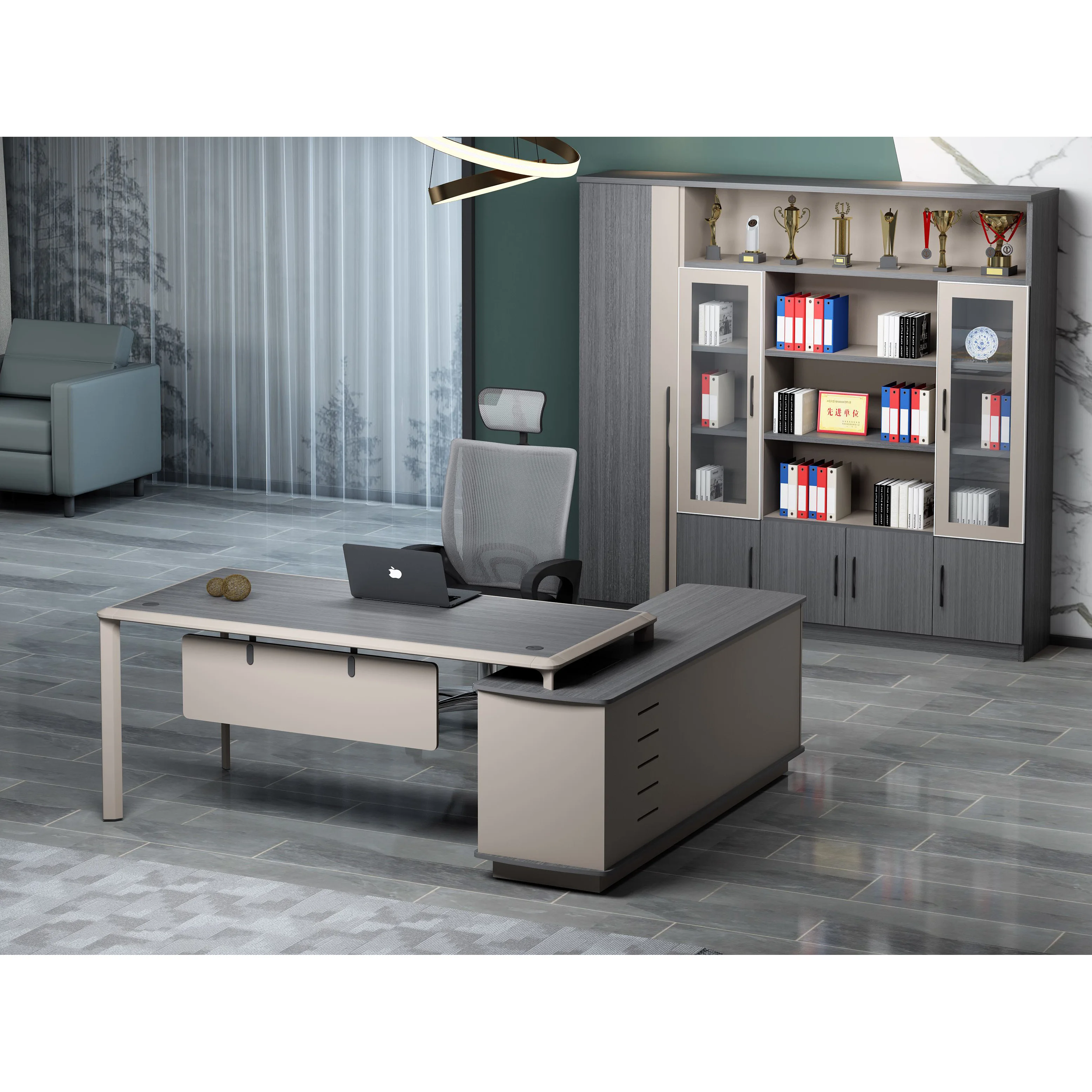 Роскошный Деревянный L-образный стол с алюминиевой рамой