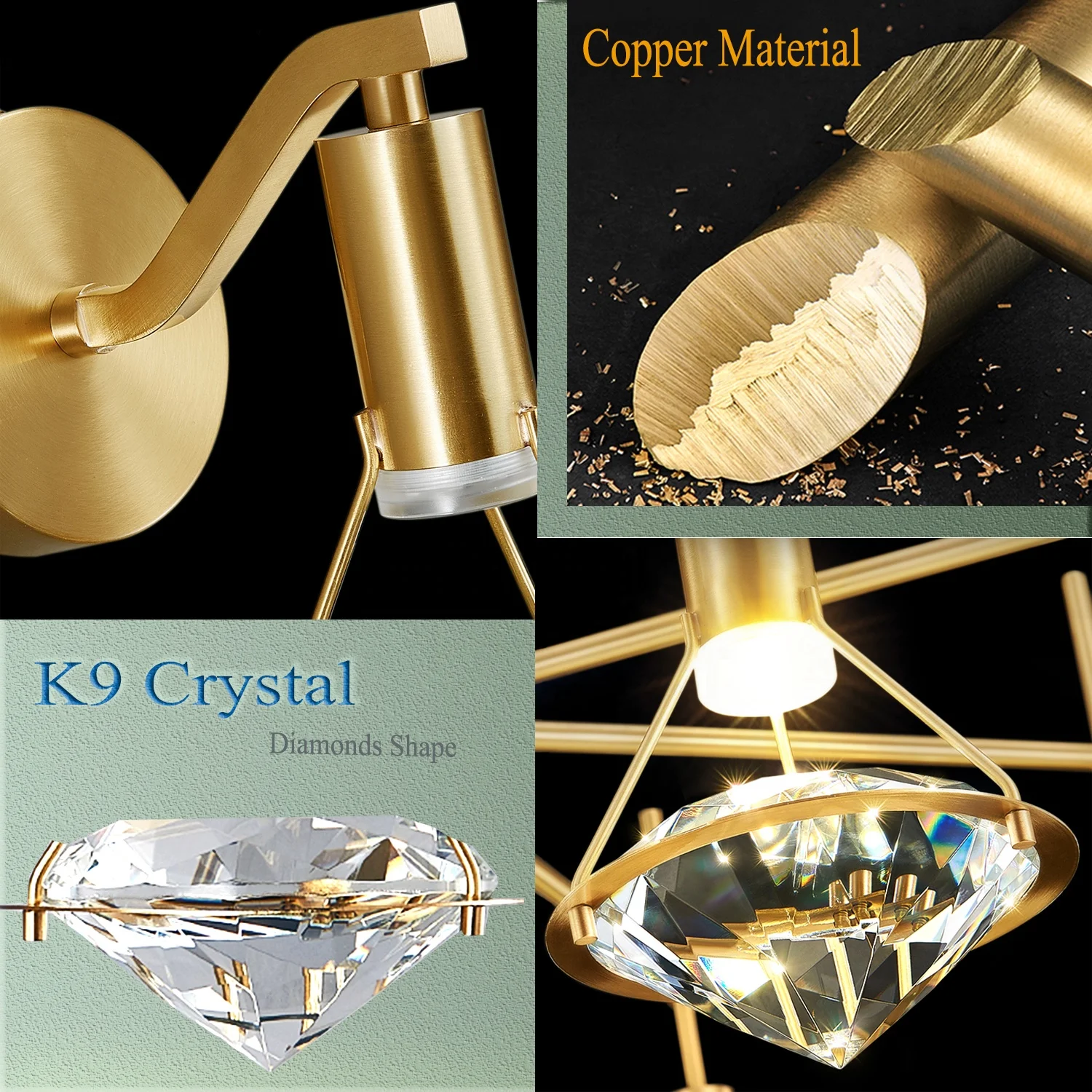  Crystal Wall Sconce Brushed Brass Lighting Fixture LED Dimmable K9 Lamp Beside Night Stand