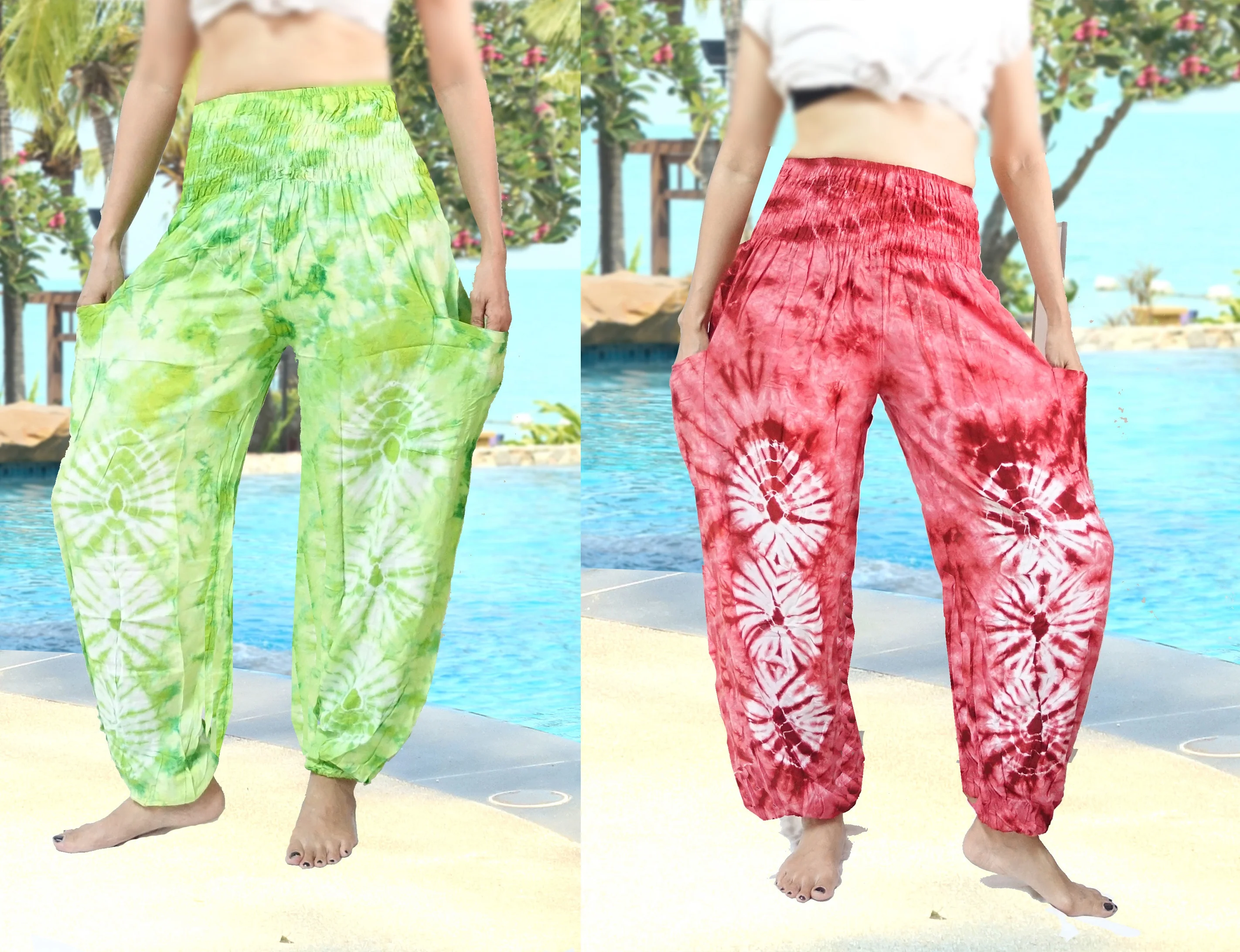 
Thai Tie dye oriental fisherman RETRO INDIE HIPPIE BOHO HAWAII POLKA DOT FESTIVAL BEACH SUMMER MAXI PANTS 