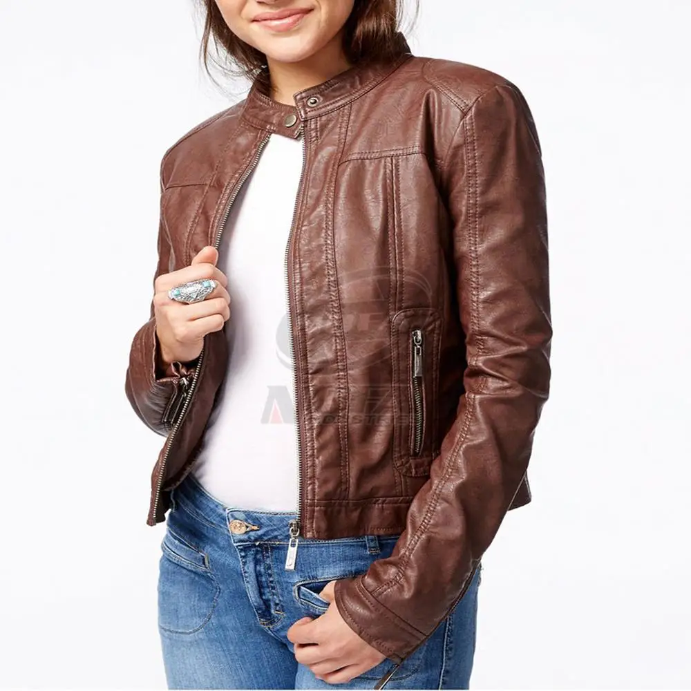 Custom Made Black Women fashion leather jacket ladies Faux Leather Motor Biker Short Coat PU Jacket for girls