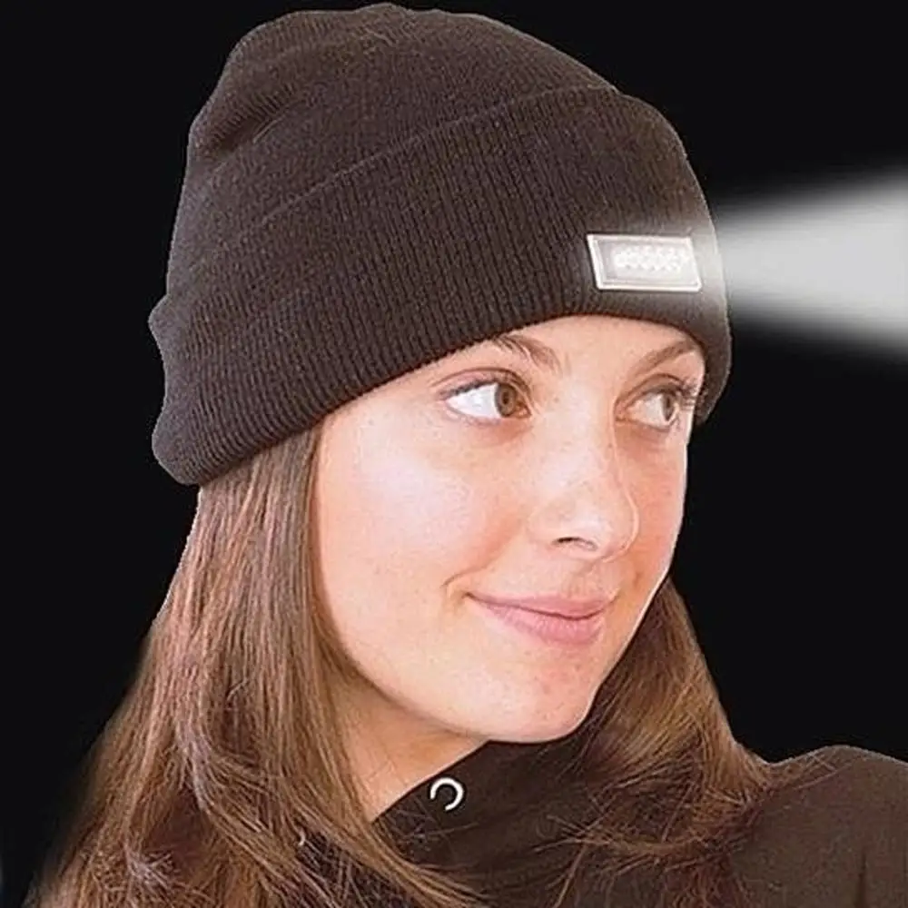 
Wholesale custom acrylic women men ski embroidery logo LED light winter knitted hats beanie Cap for night work 