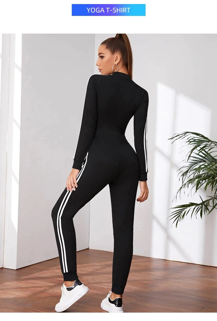 2021 New Arrivals Women Yoga Jumpsuit One Piece Workout Bodysuit Long Sleeves Textured Gym Sports Clothes Running Tights