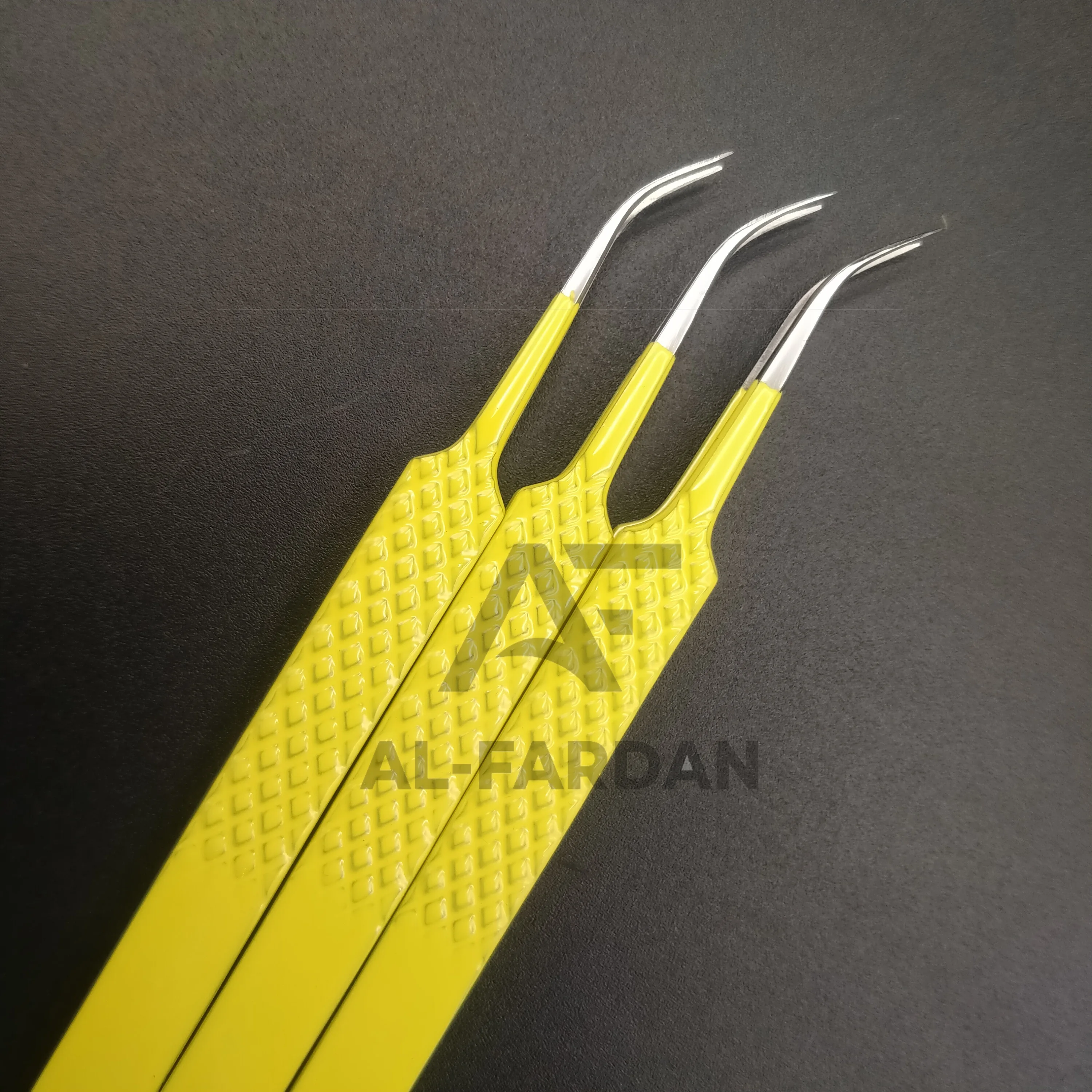 Yellow Color Coated Diamond Grip Light Curved Lash Extension Tweezers With Custom Logo And Fiber Tip Eyelashes Tweezer