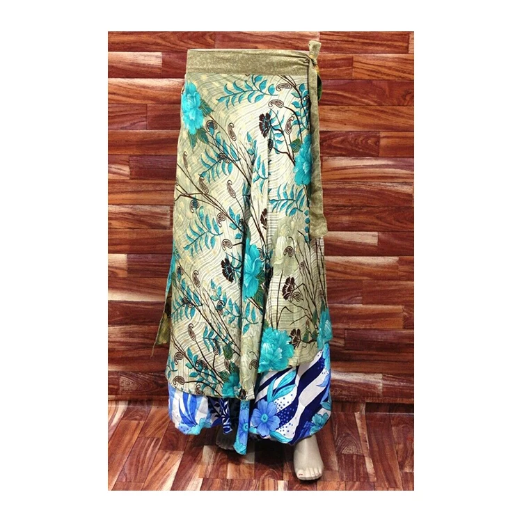 Women silk sari Swim Wrap Skirt Floral Printed long skirt for Arab batik Thai boho adjustable women wrap skirt