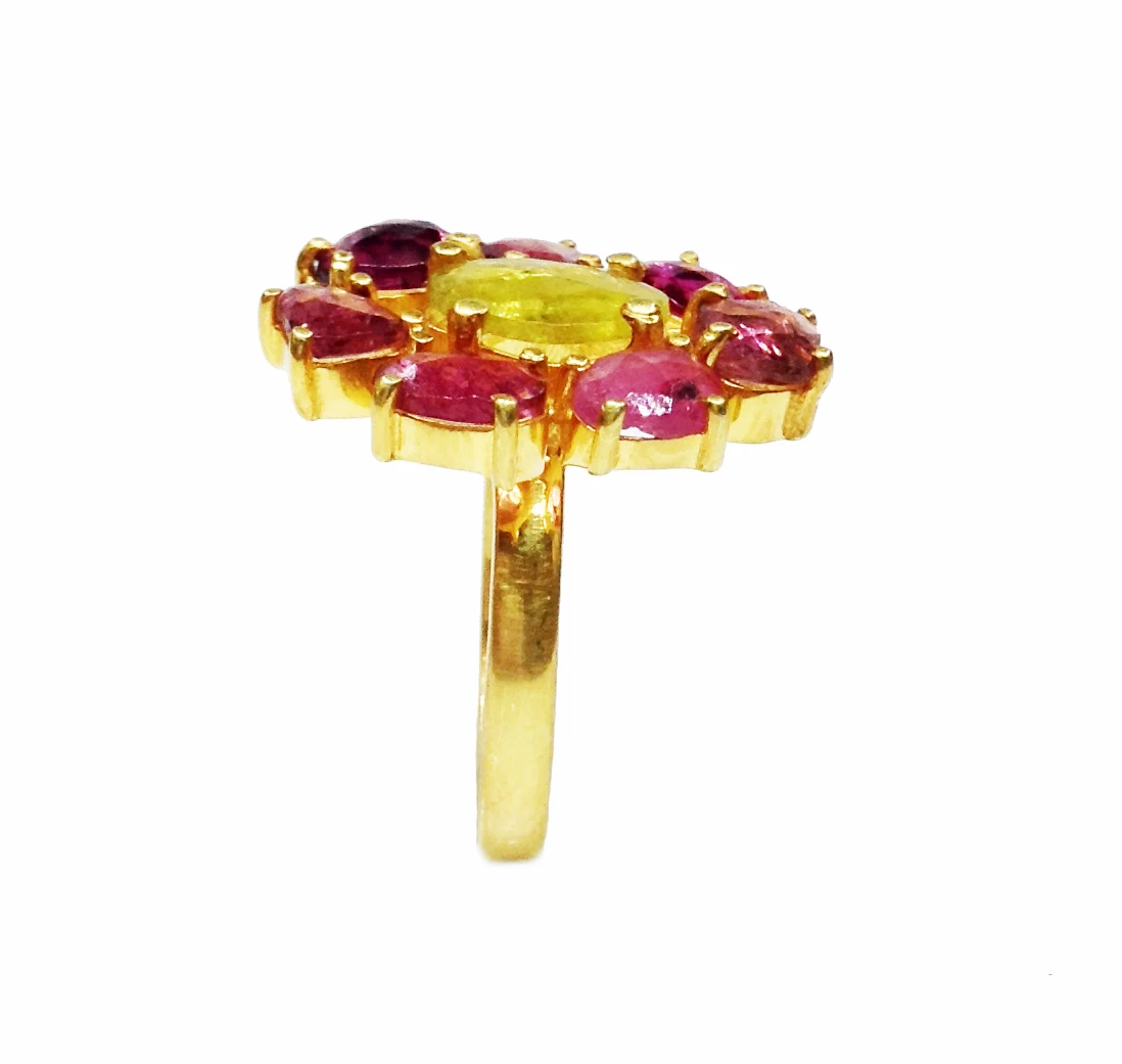 Sterling Silver 925 Gold Plated diamond Supplier Wholesaler Custom Handmade Unisex Everyday Wear Multi Tourmaline Gemstone Rings
