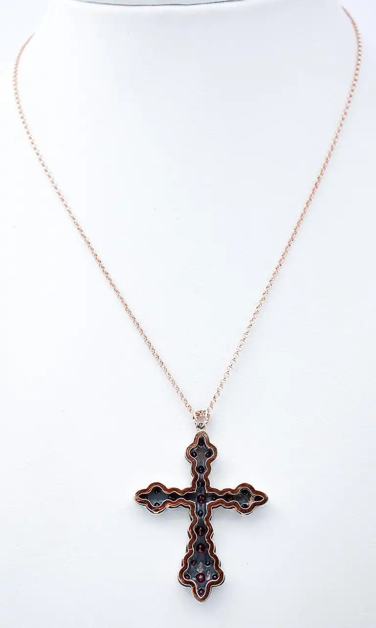 
Diamonds, Rubies, 9 Karat Rose Gold and Silver Pendant Necklace 