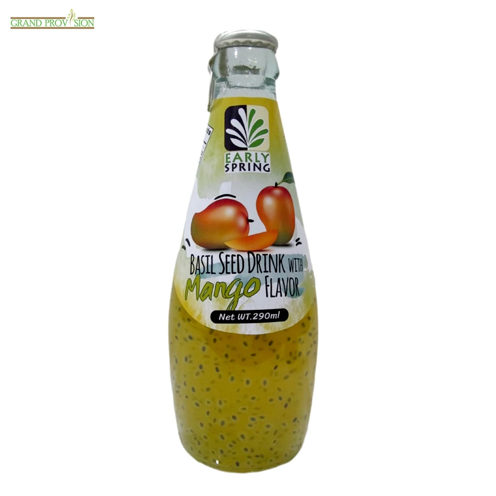 Delicious Organic Basil Seed Drink with Mango Flavor Fruit Drink with GMP HACCP Certification from Thailand