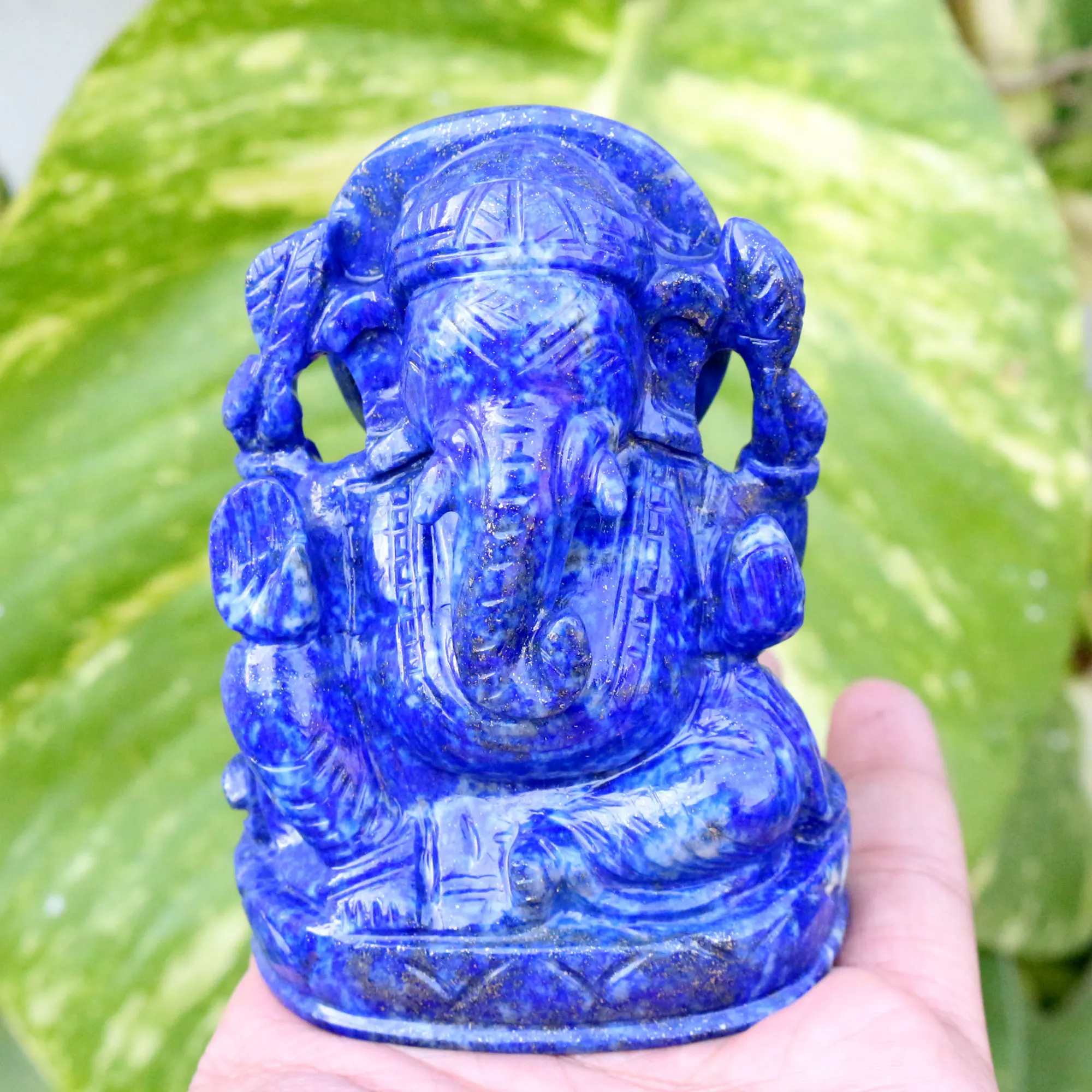Lapis Lazuli Ganesha Hindu god Figurine Elephant god Hand Carving Semi Precious Gemstone Figure