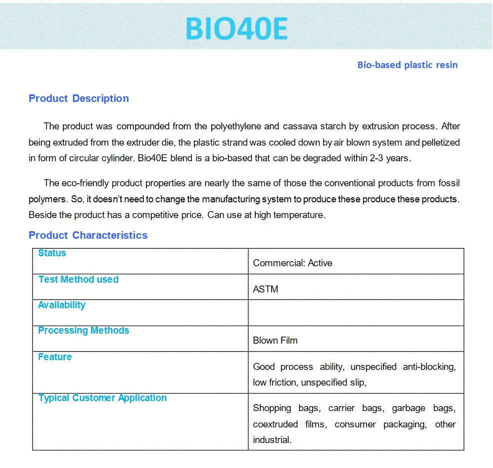 BIO PLASTIC BIO GARBAGE BAG CASSAVA PLASTIC GRANULE PLA RESIN FROM TAPIOCA STARCH