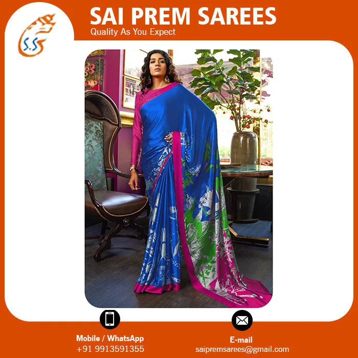 Простой Шелковый Сари Kshwetlana из Индии