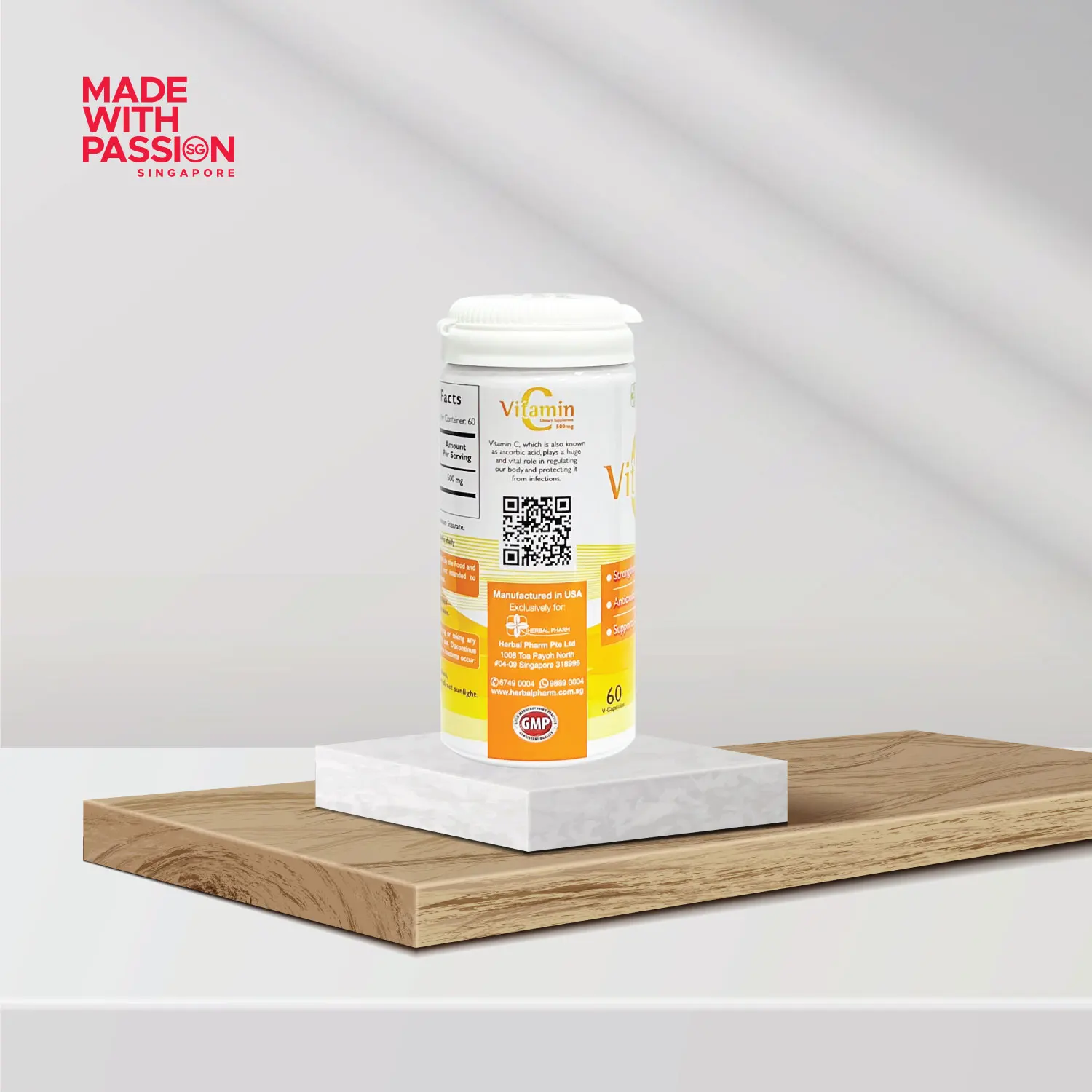 Halal Certified Singapore Manufacturer Low MOQ Hot Selling Daily Healthcare Supplement 500mg Vitamin C Supplement 60 Capsules