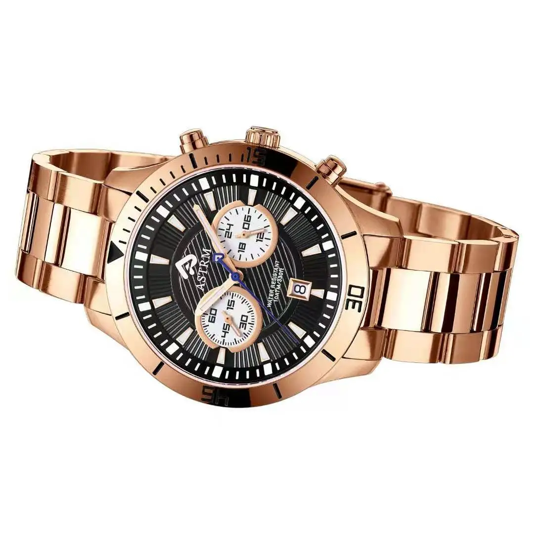 Rose gold Fashion stainless steel watch Japan quartz movement men watches  bracelet  quartz wrist watch swiss luminous hands