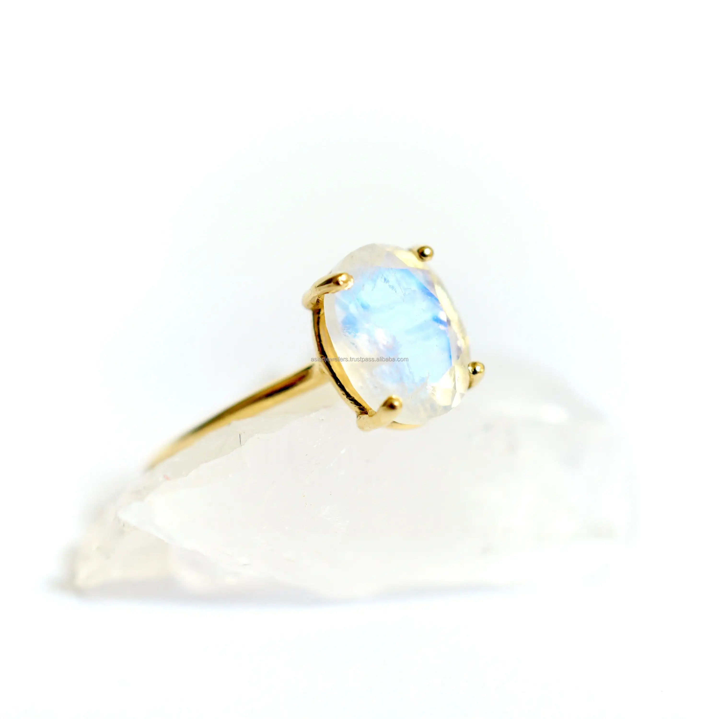 Rainbow Moonstone 925 Sterling Silver handmade Gold Plated Unique Jewelry Ring