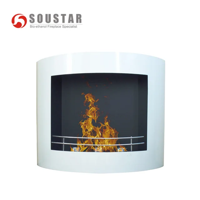 EN16647 White wall mounted indoor bio ethanol fireplace