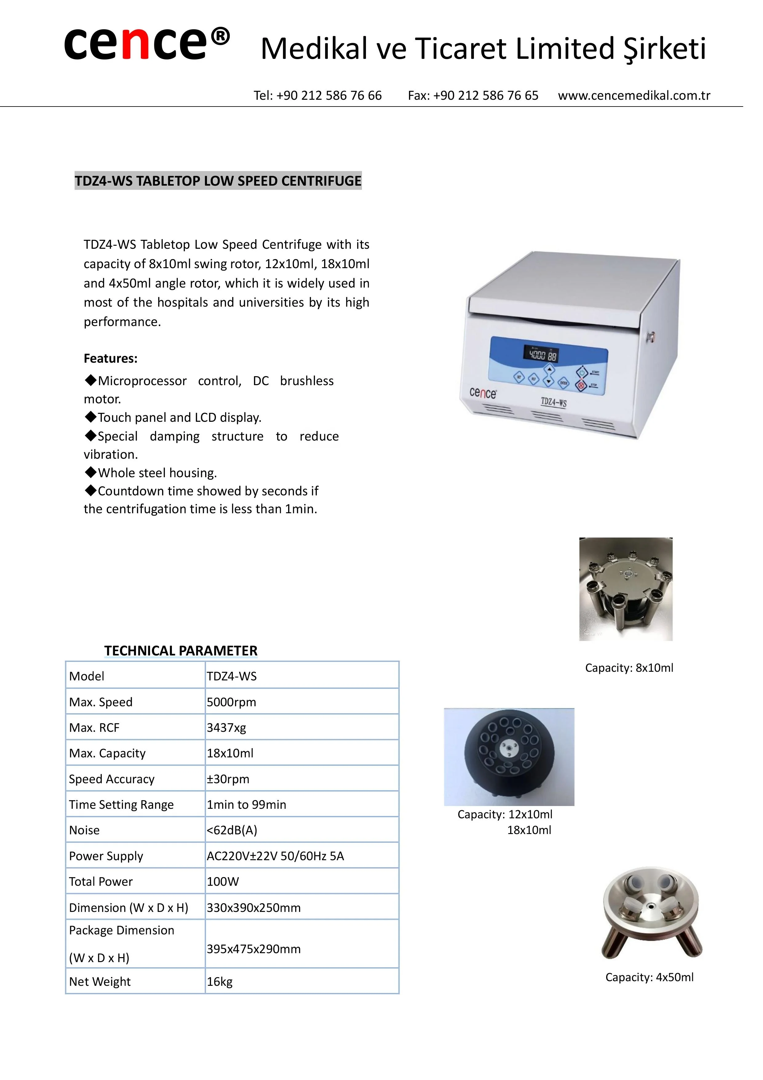 High Capacity and High Quality TDZ4-WS Low Speed Desktop Centrifuge with 4x50ml angle rotor Brushless Motor
